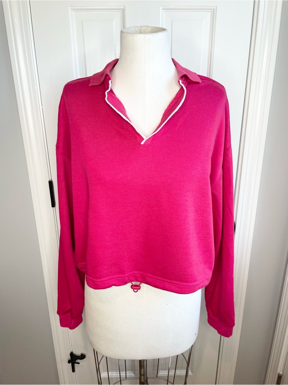 Women's Fuchsia Collared Pullover Top